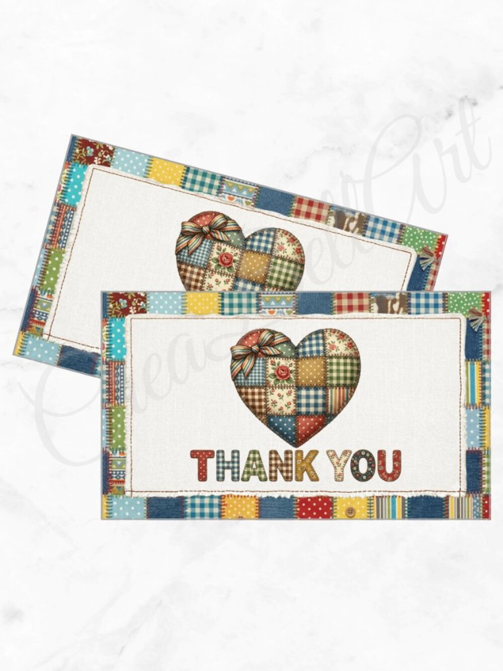 60 Patchwork Cards Heart Design Thank You Cards